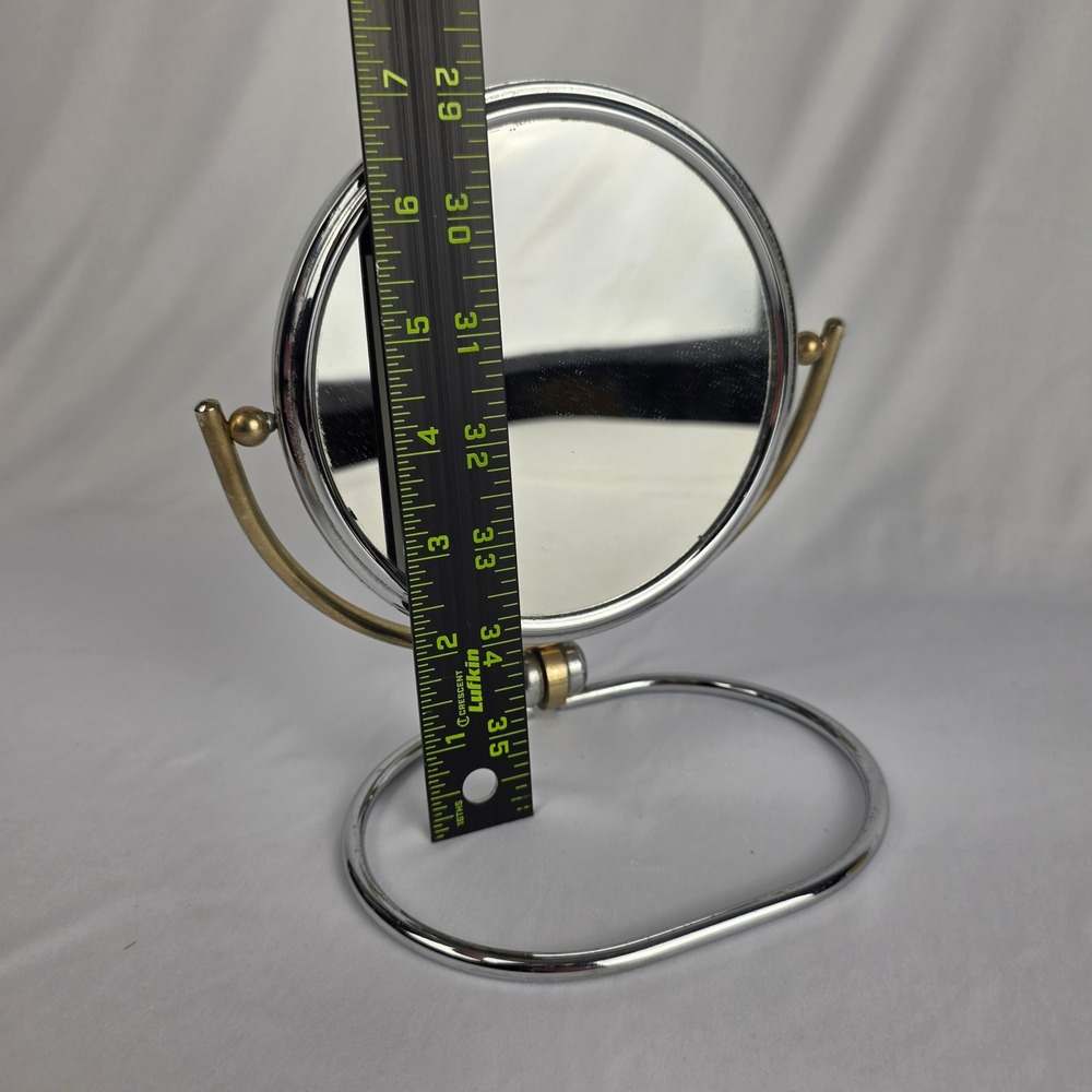 Vintage 5" Double Sided Folding Magnifying Travel Vanity Mirror MCM Chrome Brass - Picture 12 of 13